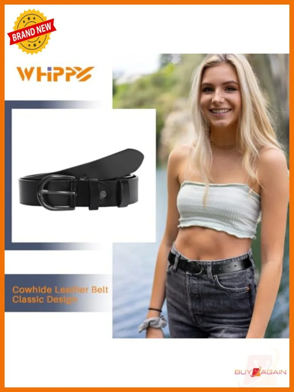 Women's Leather Belt with Pin Buckle for Jeans Pants Dresses
